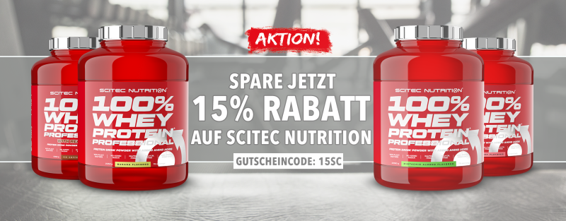 Rabattaktion! Jetzt 15% Rabatt auf Scitec Nutrition im Muskelmacher Shop